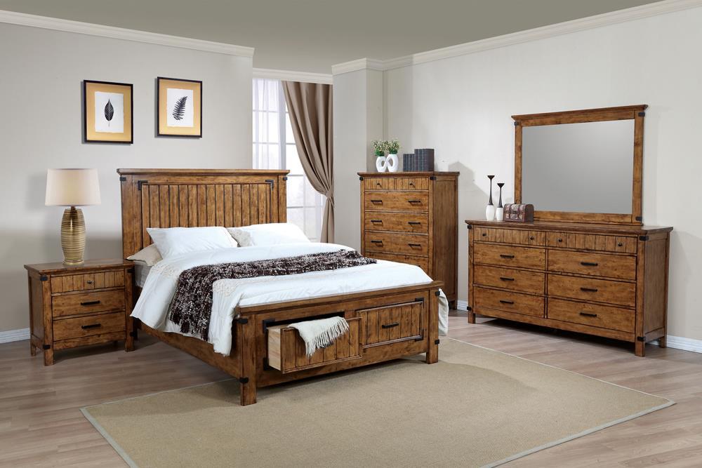 Brenner Eastern King Storage Bed Rustic Honey - Sims Furniture